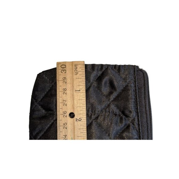 Quilted Black Satin Zippered Coin Pouch With Wrist Strap & Charming Metal Pull - Picture 2 of 5